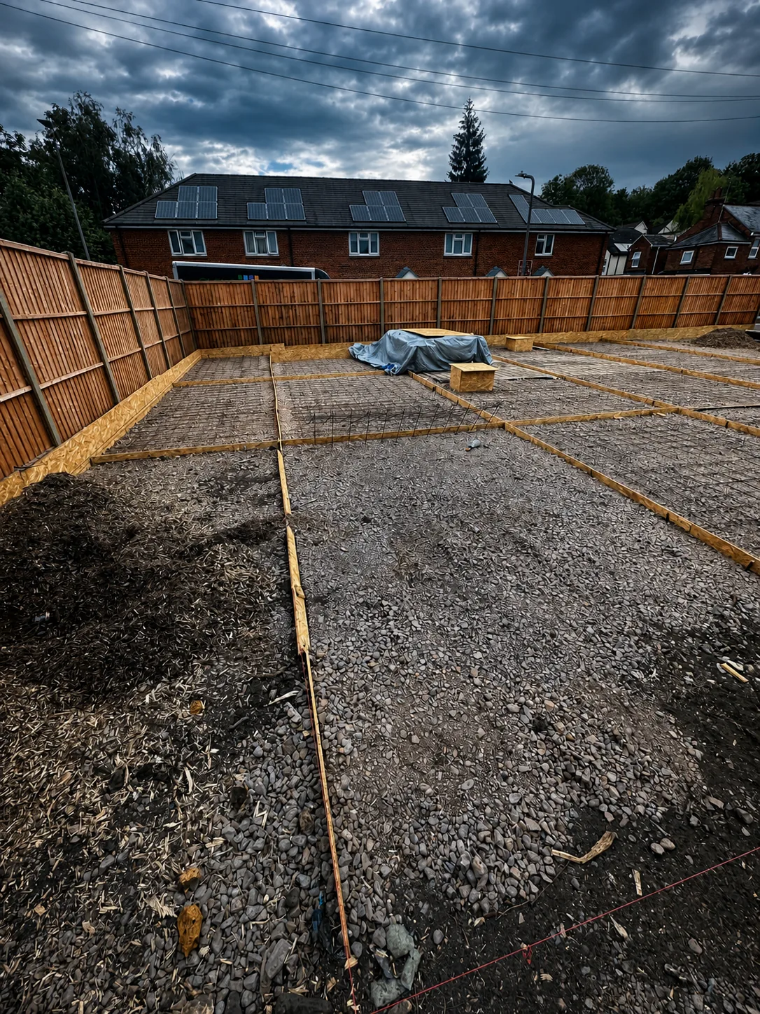 Foundation layout prepared with reinforcement zones